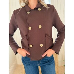 FRANK & EILEEN Mini Belfast Cropped Peacoat Cocoa Brown Triple Fleece Jacket S